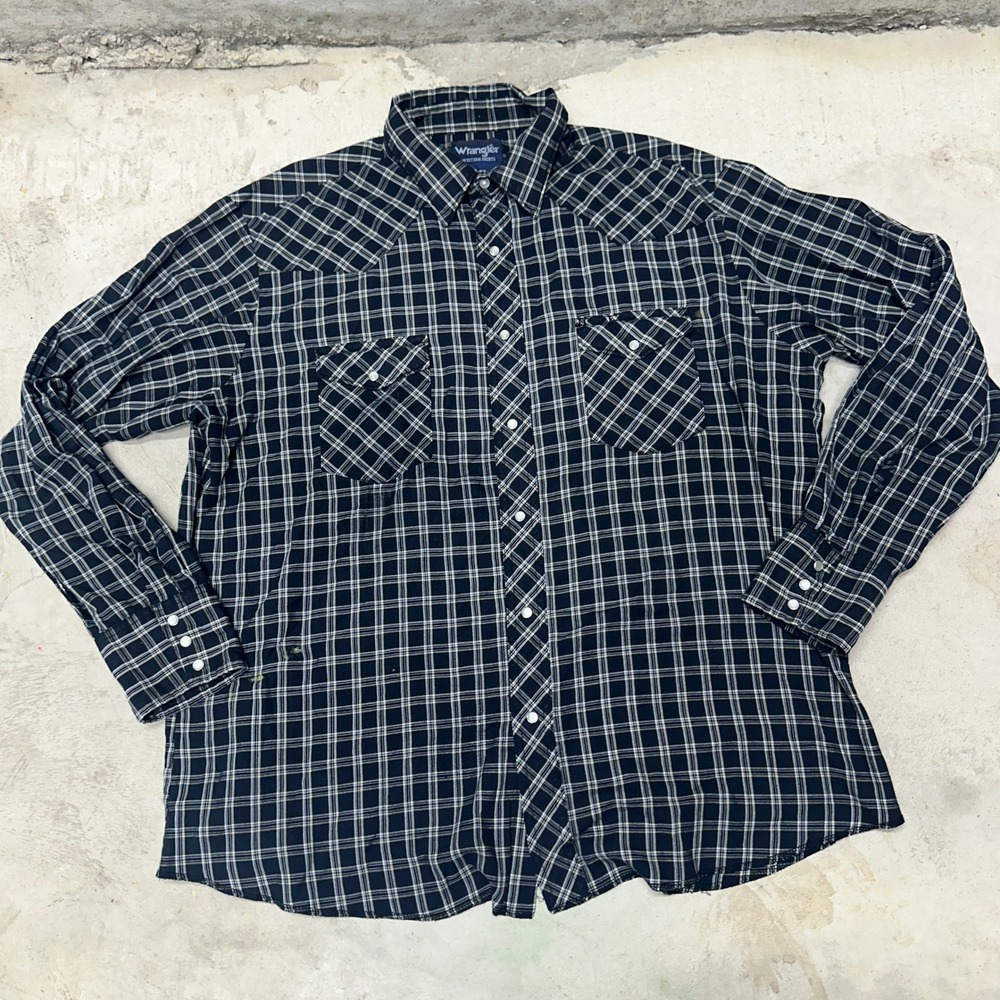 Wrangler Western Shirts Mens Long Sleeve‎ Plaid Pearl Snap Button Down